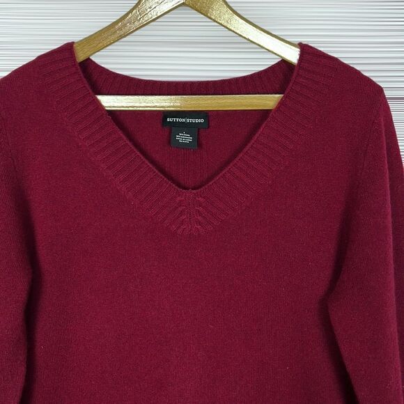 Sutton Studio Burgundy Wool Cashmere Blend Sweater Dress V-neck size L - Picture 3 of 13
